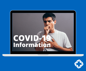 COVID-19 Information (1) Man coughing with text overlay that says COVID-19 Information